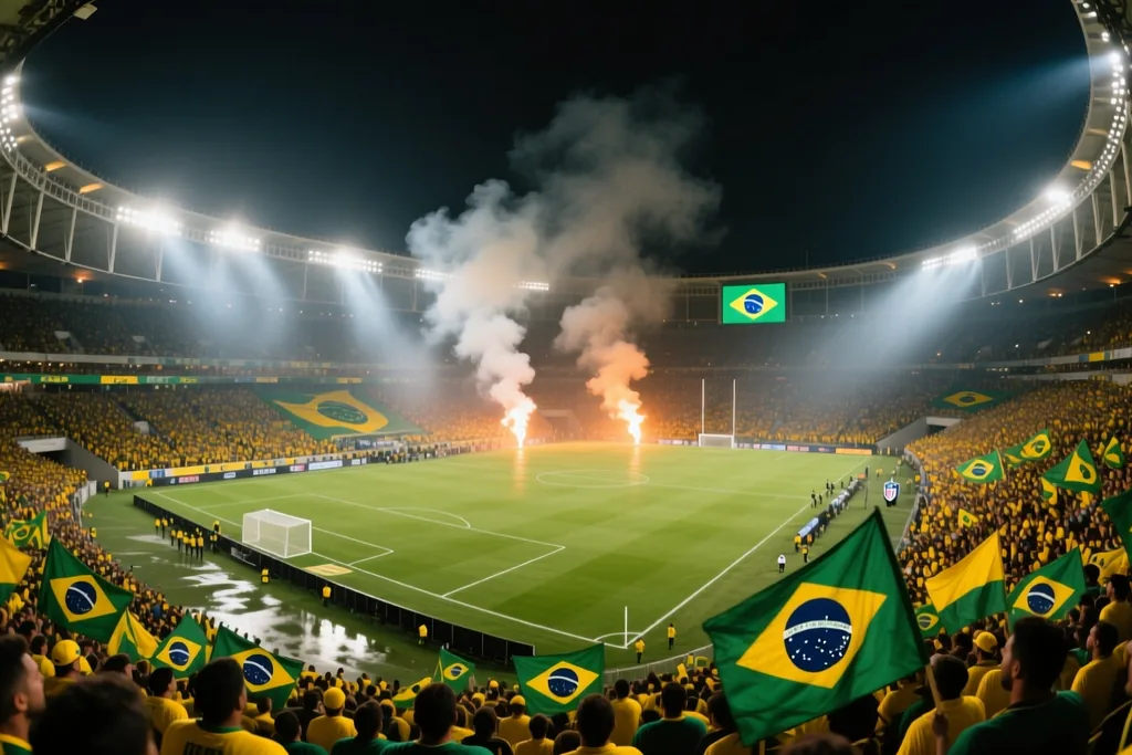 Estádio brasileiro lotado à noite